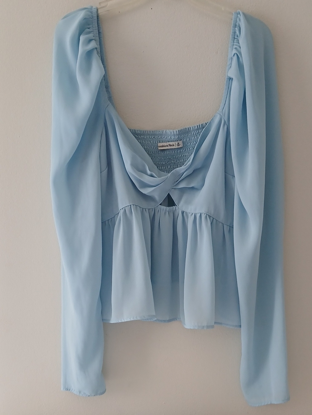 Abercrombie & Fitch Light Blue Peasant Blouse with Smocked Back